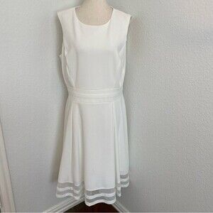 NWOT Calvin Klein Ivory White Net Cut Out Sleeveless Scoop Neck Sexy Dress SZ 14